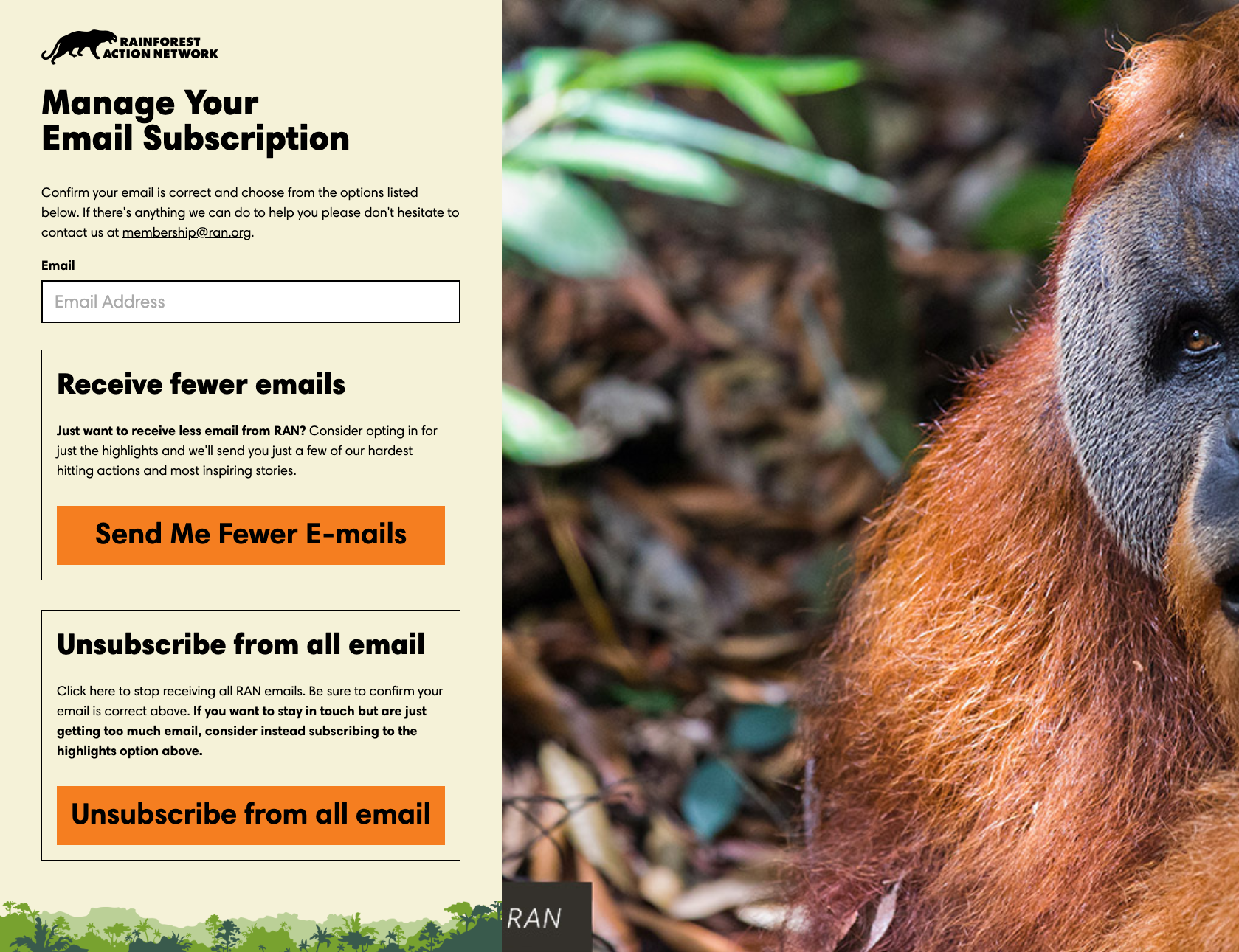 Rainforest Action Network Unsubscribe Page