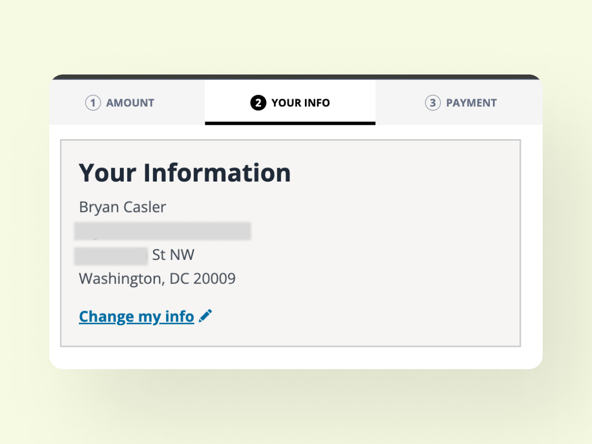 Personal information populated on a donation form